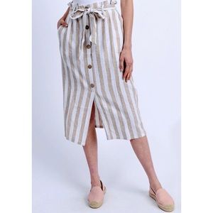 Khaki stripe midi skirt